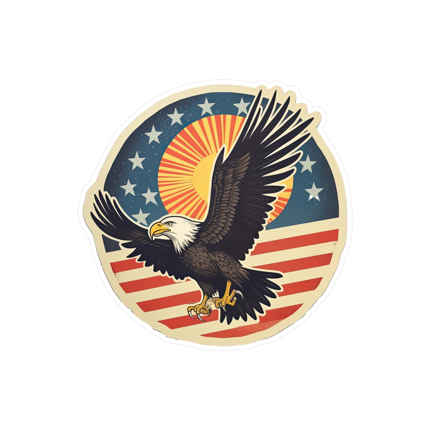 4th of July Sticker: Patriotic American Flag with Majestic Bald Eagle Kiss-Cut Vinyl Decal