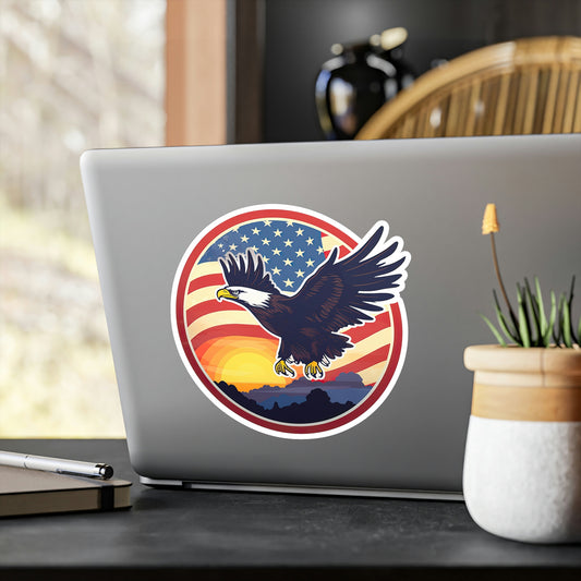 4th of July Sticker: Patriotic American Flag with Majestic Bald Eagle Kiss-Cut Vinyl Decal