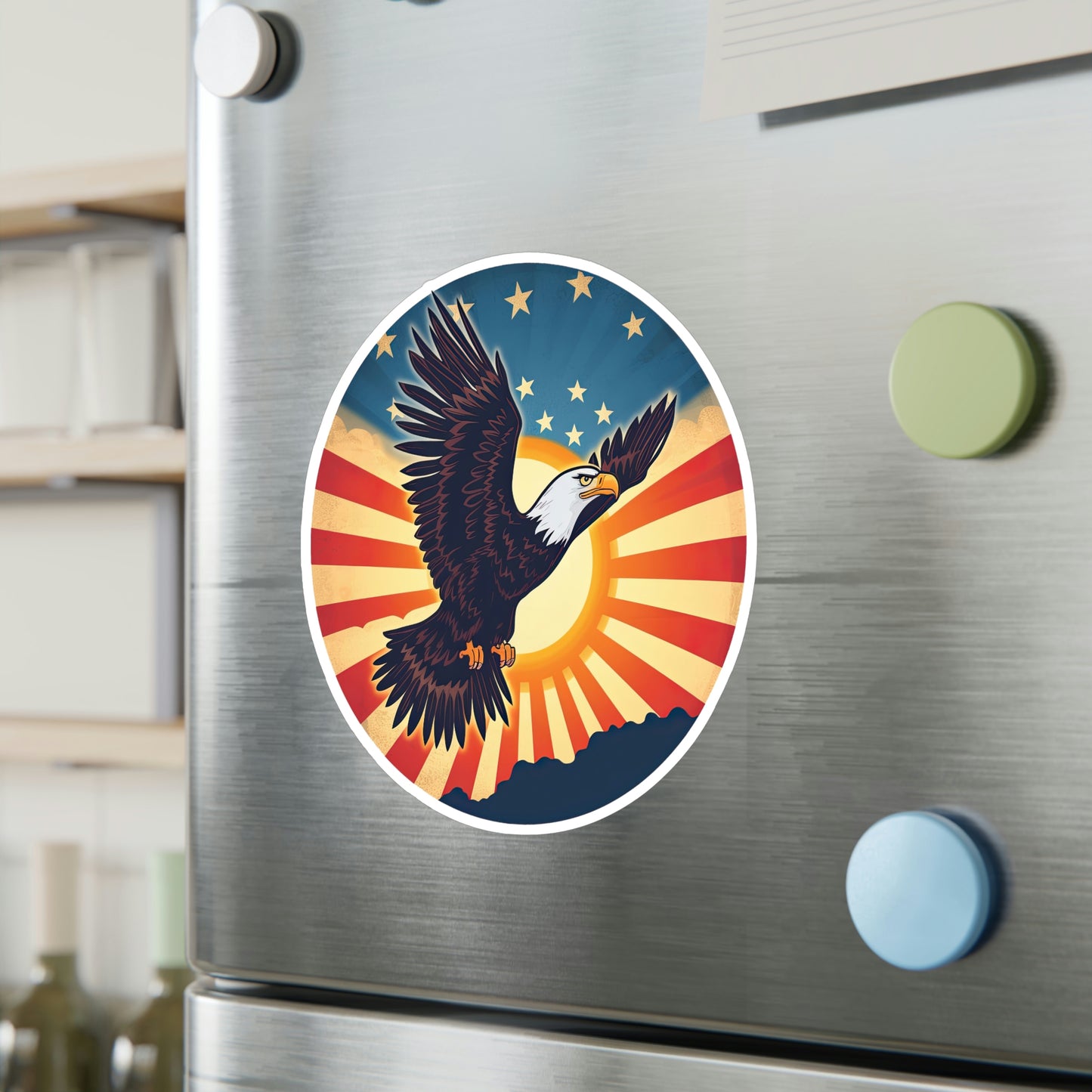 4th of July Sticker: Patriotic American Flag with Majestic Bald Eagle Kiss-Cut Vinyl Decal