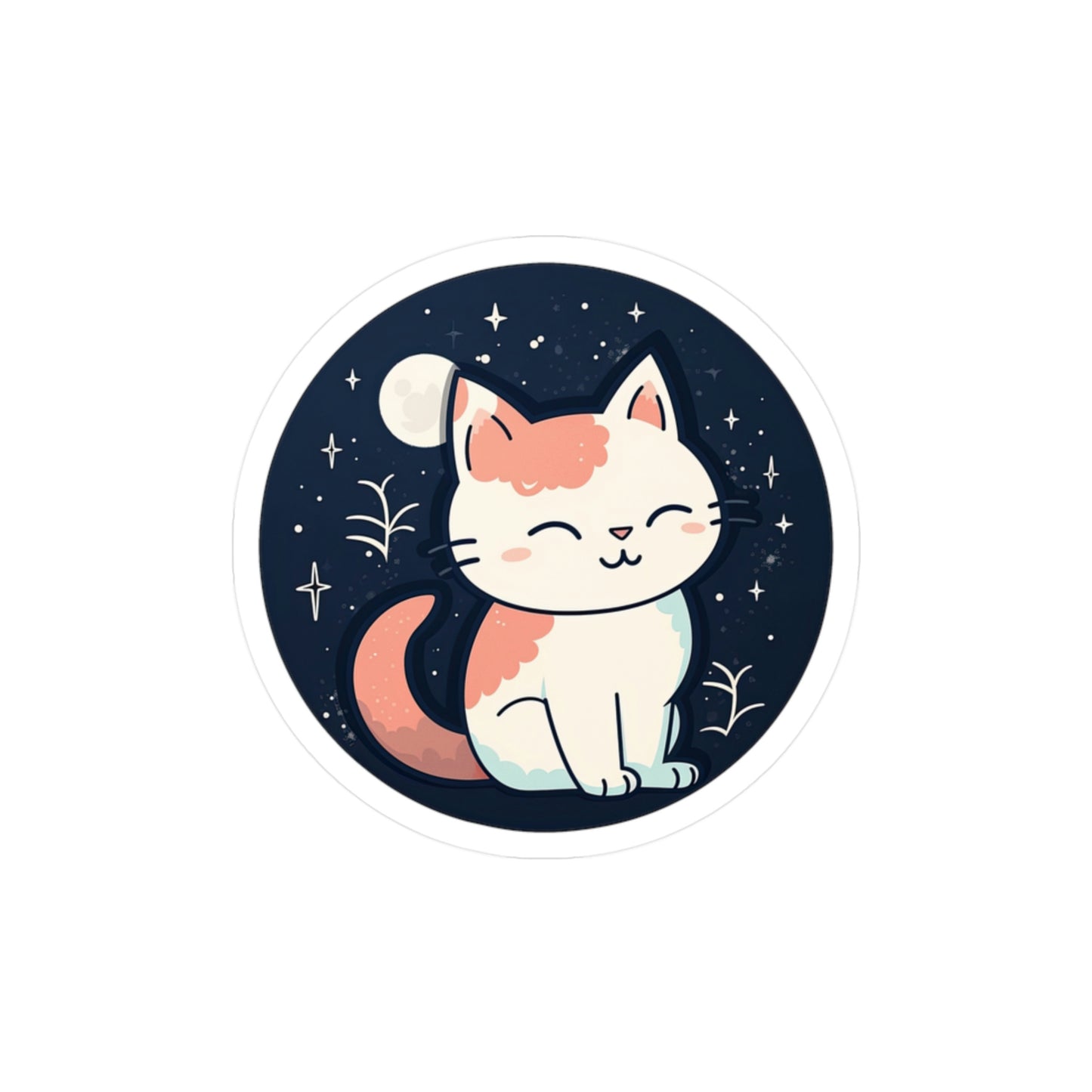 Adorable Cat on Moon Sticker: Boost Your Space with Purr-fect Lunar Cuteness - Top Rated & High Quality