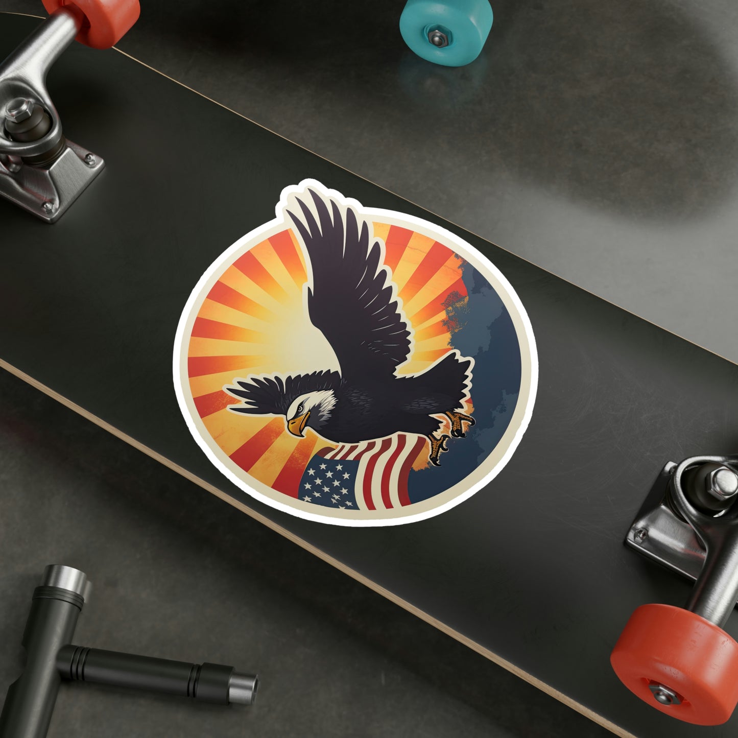 4th of July Sticker: Patriotic American Flag with Majestic Bald Eagle Kiss-Cut Vinyl Decal