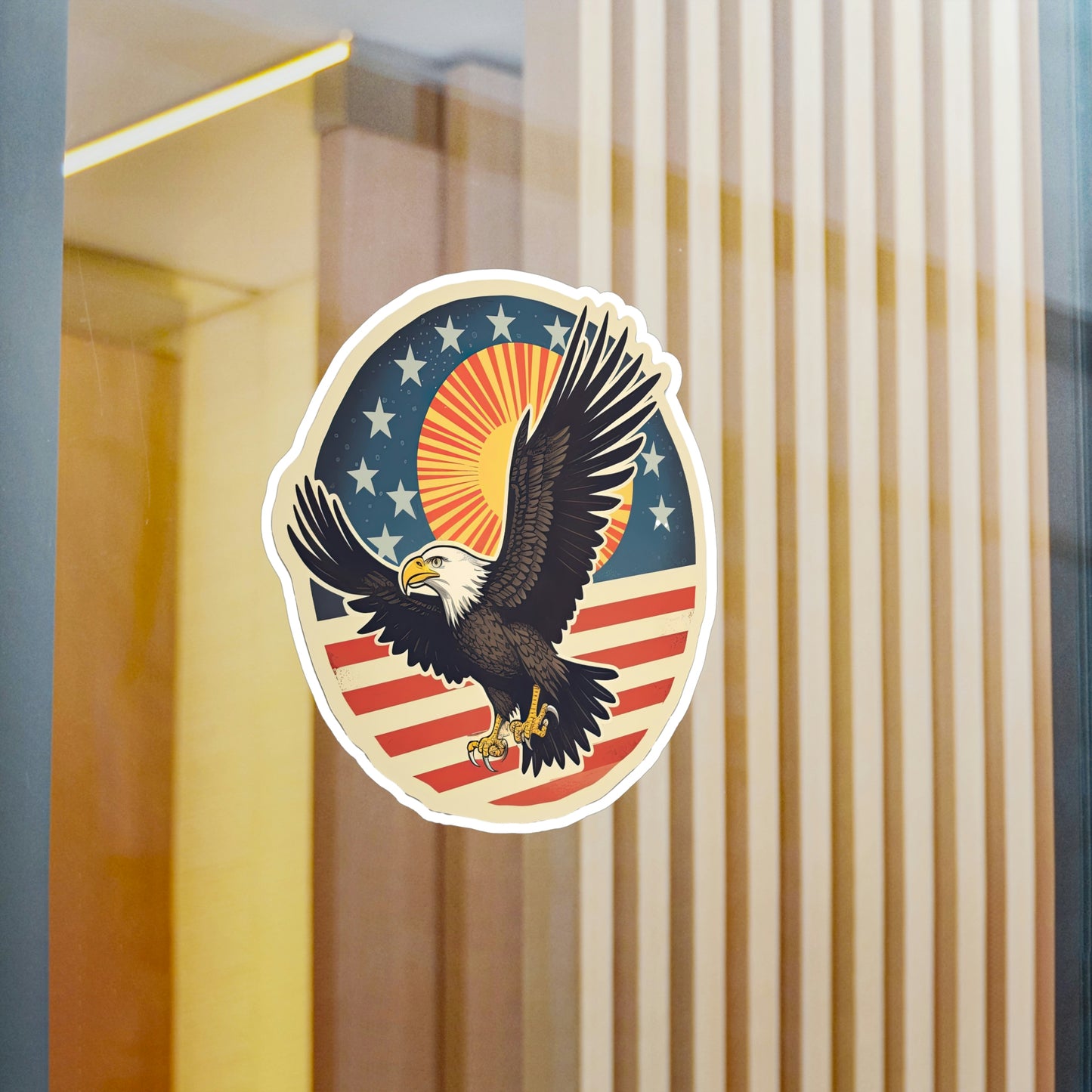 4th of July Sticker: Patriotic American Flag with Majestic Bald Eagle Kiss-Cut Vinyl Decal