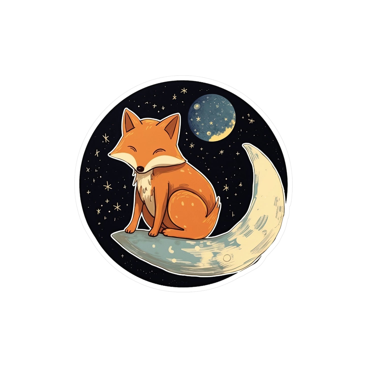 Adorable Cat on Moon Sticker - Must-Have Lunar Kitty Decal for Cat Lovers!