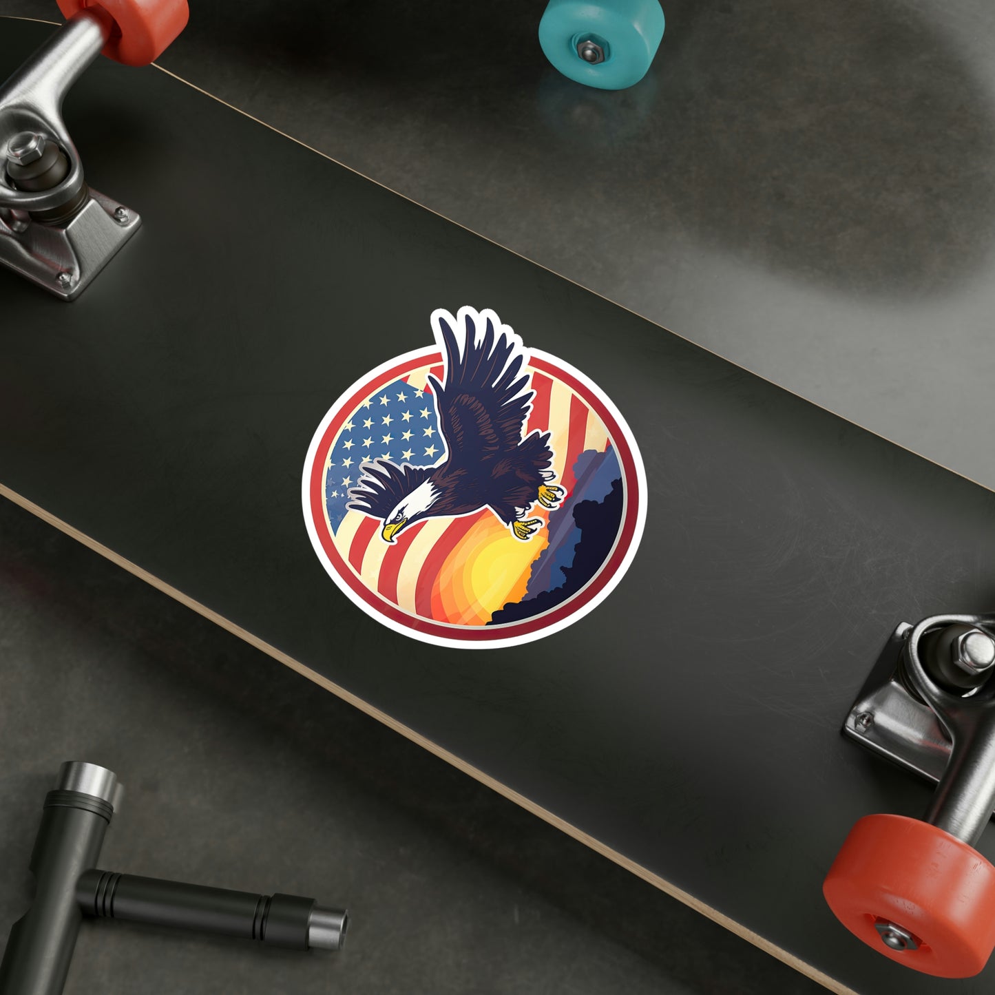 4th of July Sticker: Patriotic American Flag with Majestic Bald Eagle Kiss-Cut Vinyl Decal