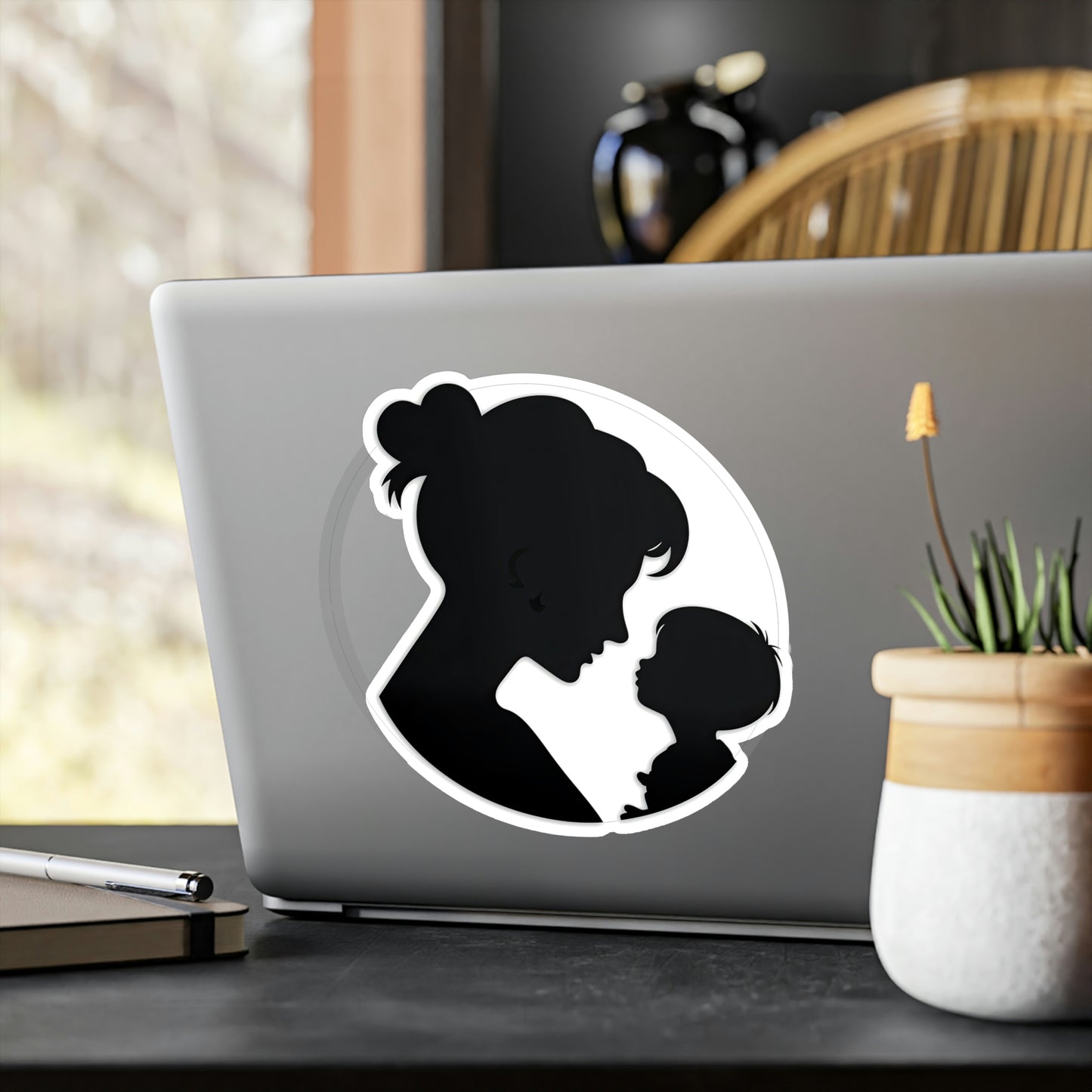 Adorable Mother and Baby Silhouette Sticker - Perfect for Decorating Laptops, Water Bottles, and more! Buy Now!