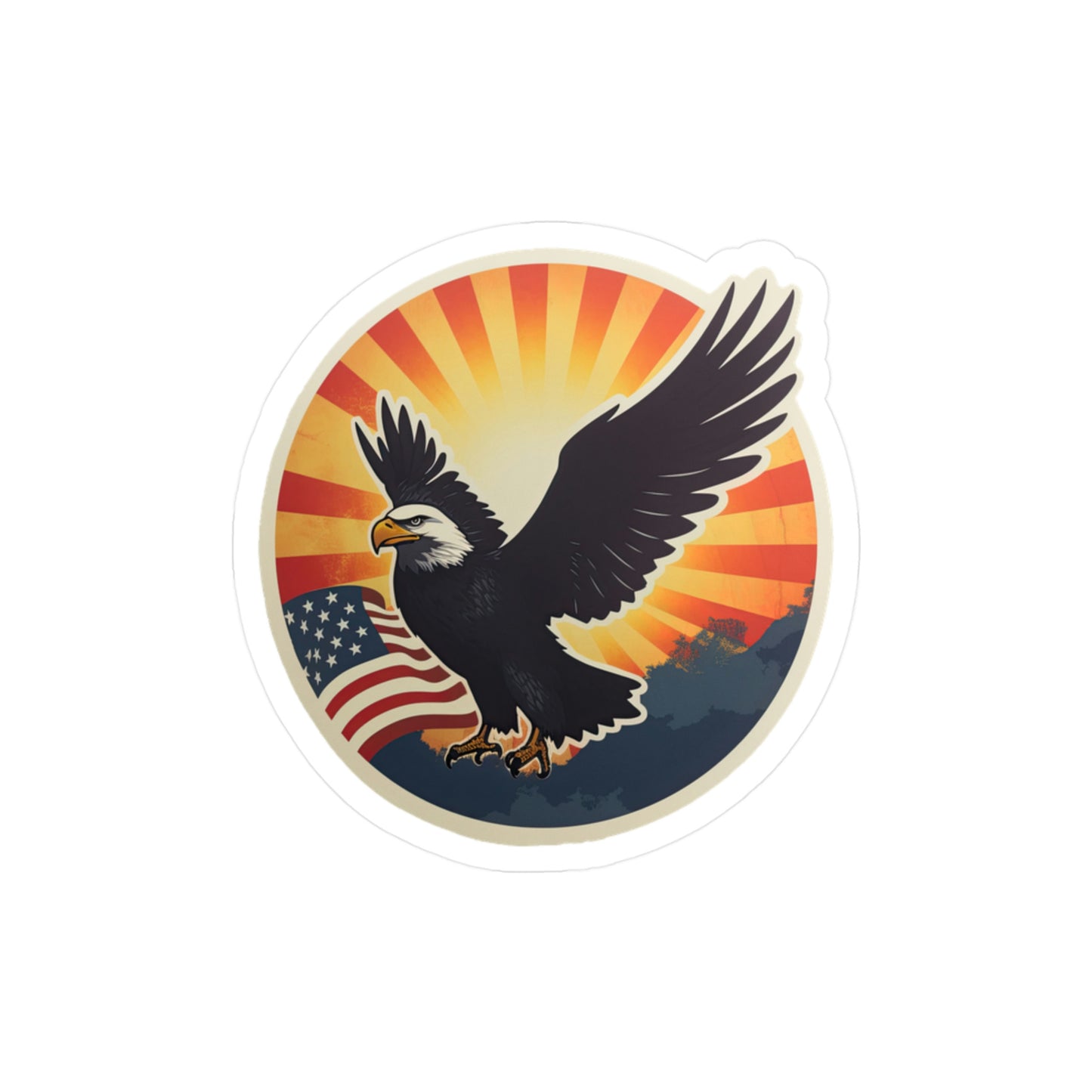 4th of July Sticker: Patriotic American Flag with Majestic Bald Eagle Kiss-Cut Vinyl Decal