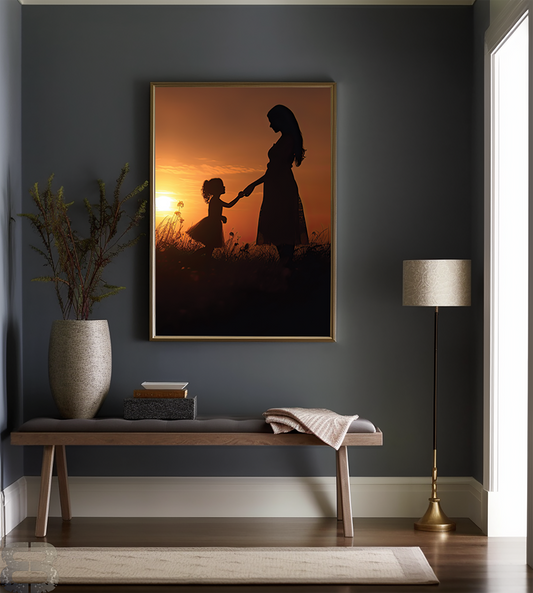 Mother and Daughter Silhouette Digital Art - Heartwarming Wall Decor Instant Download, High-Quality PNG Format, Multiple Sizes Available
