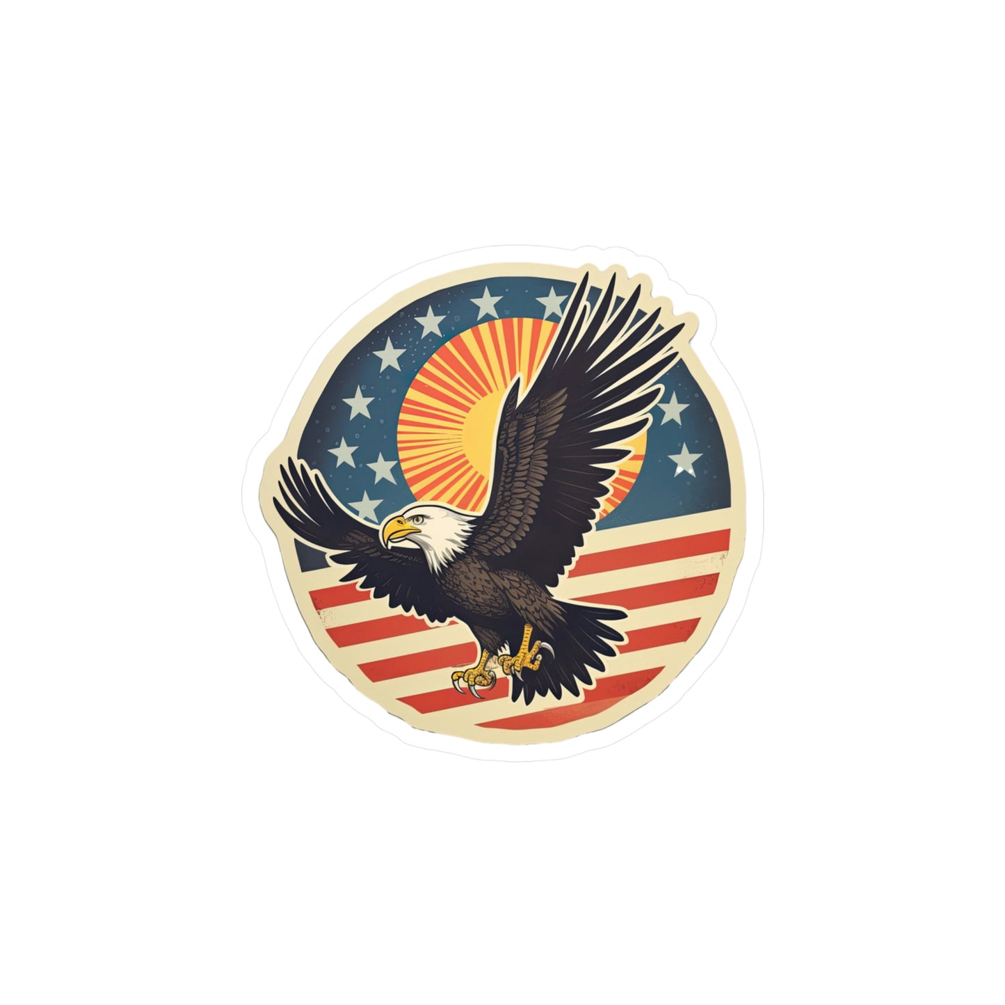 4th of July Sticker: Patriotic American Flag with Majestic Bald Eagle Kiss-Cut Vinyl Decal