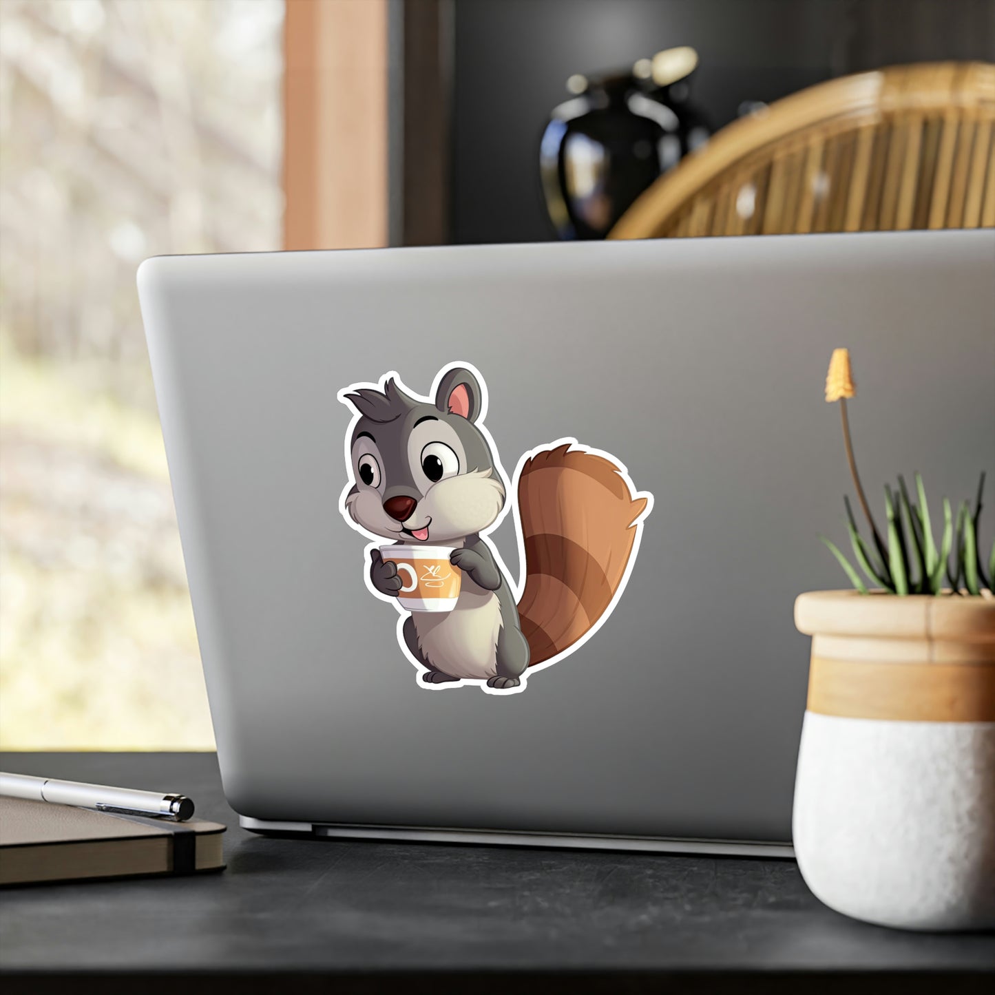 Cute Squirrel with Tiny Coffee Cup Sticker - Adorable, High-Quality & Unique Design - Perfect for Laptops, Water Bottles, and More!