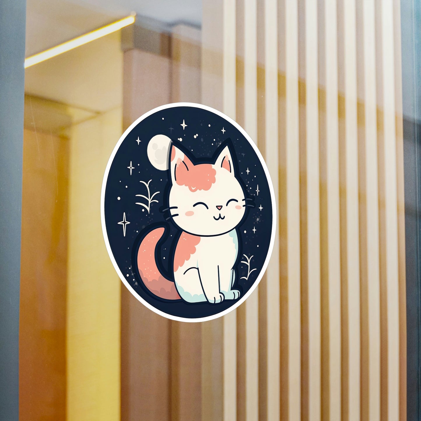 Adorable Cat on Moon Sticker: Boost Your Space with Purr-fect Lunar Cuteness - Top Rated & High Quality