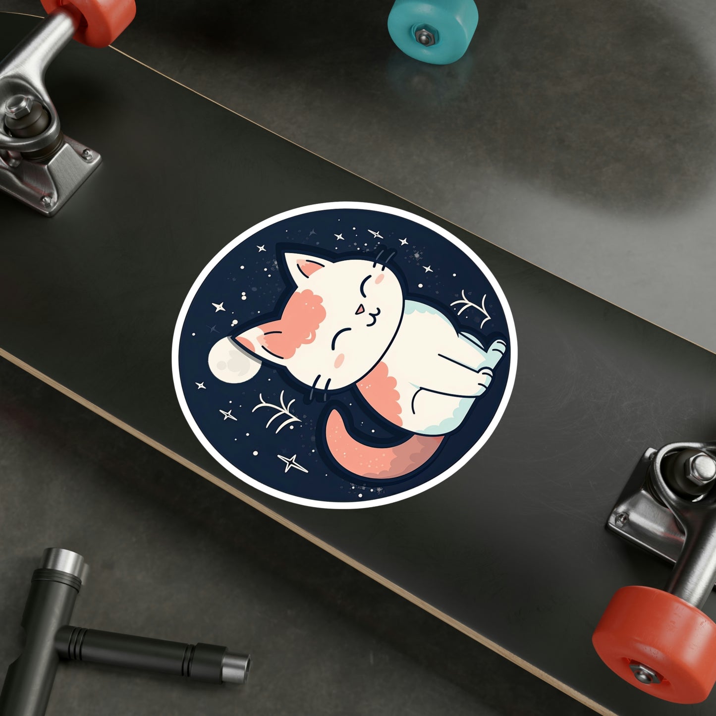 Adorable Cat on Moon Sticker: Boost Your Space with Purr-fect Lunar Cuteness - Top Rated & High Quality