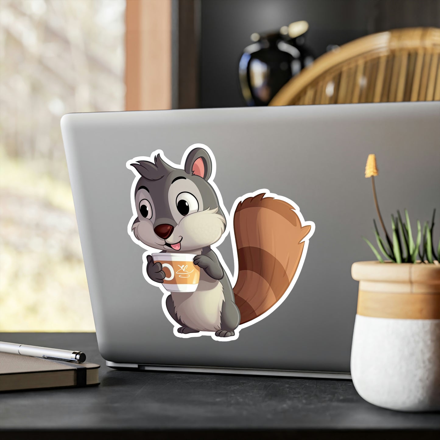 Cute Squirrel with Tiny Coffee Cup Sticker - Adorable, High-Quality & Unique Design - Perfect for Laptops, Water Bottles, and More!