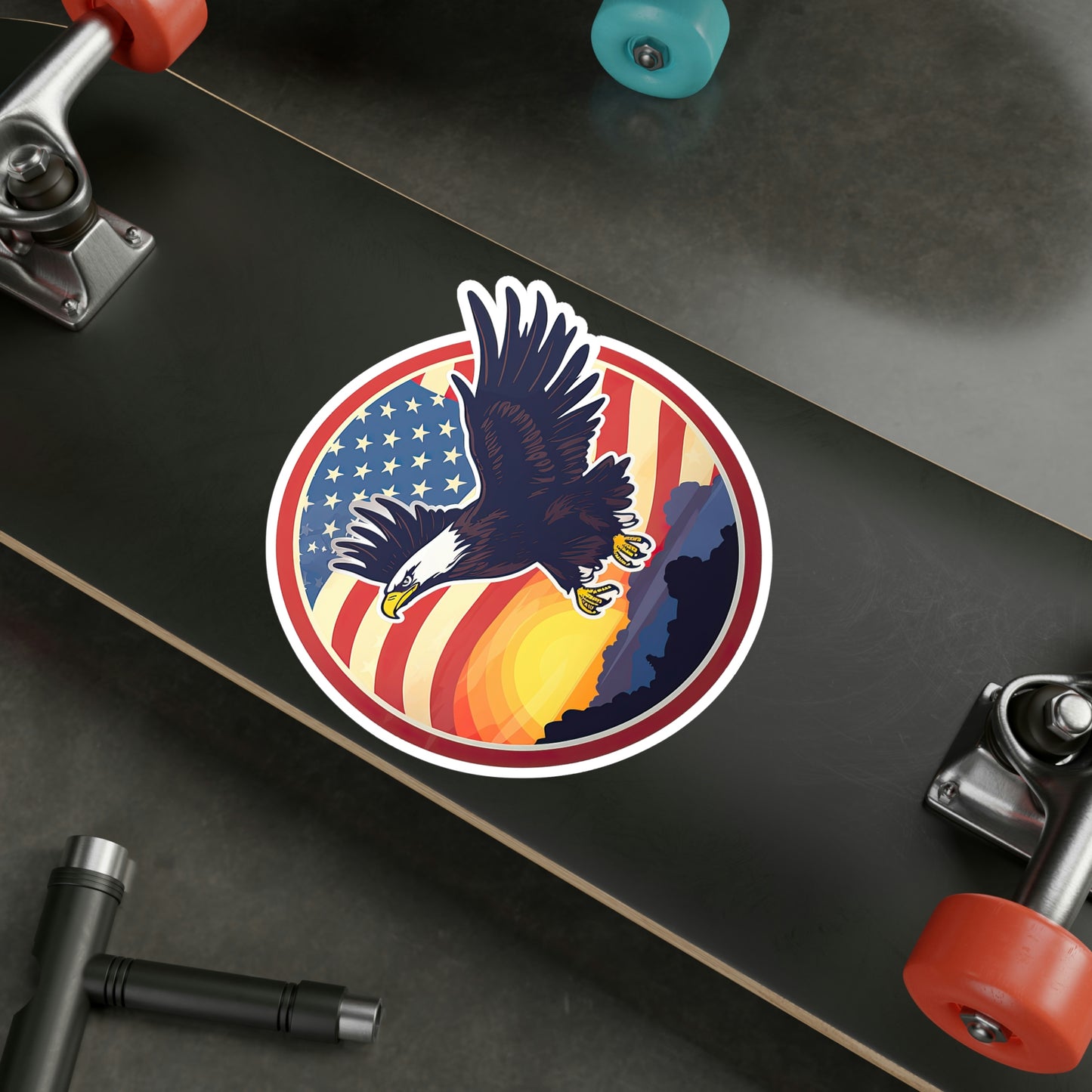 4th of July Sticker: Patriotic American Flag with Majestic Bald Eagle Kiss-Cut Vinyl Decal