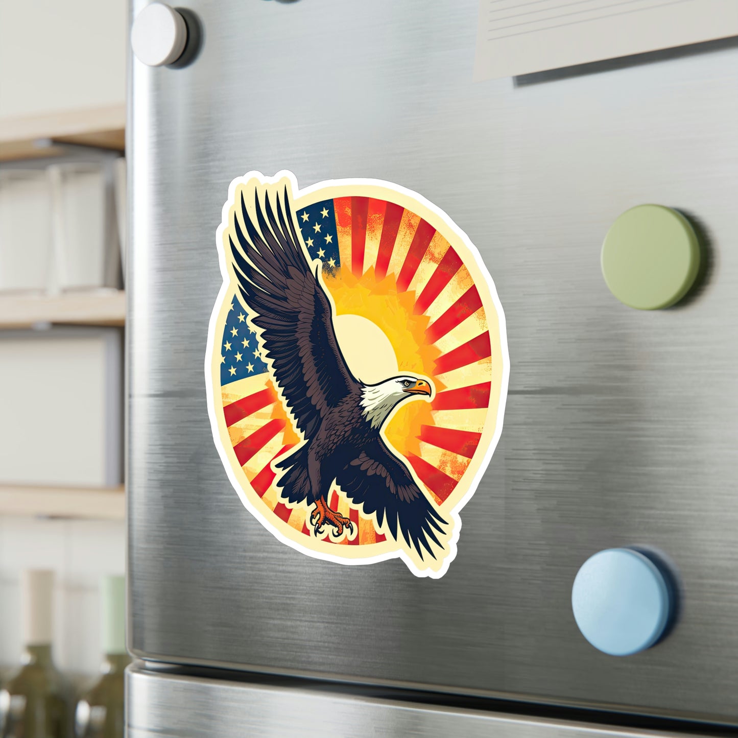 4th of July Sticker: Patriotic American Flag with Majestic Bald Eagle Kiss-Cut Vinyl Decal