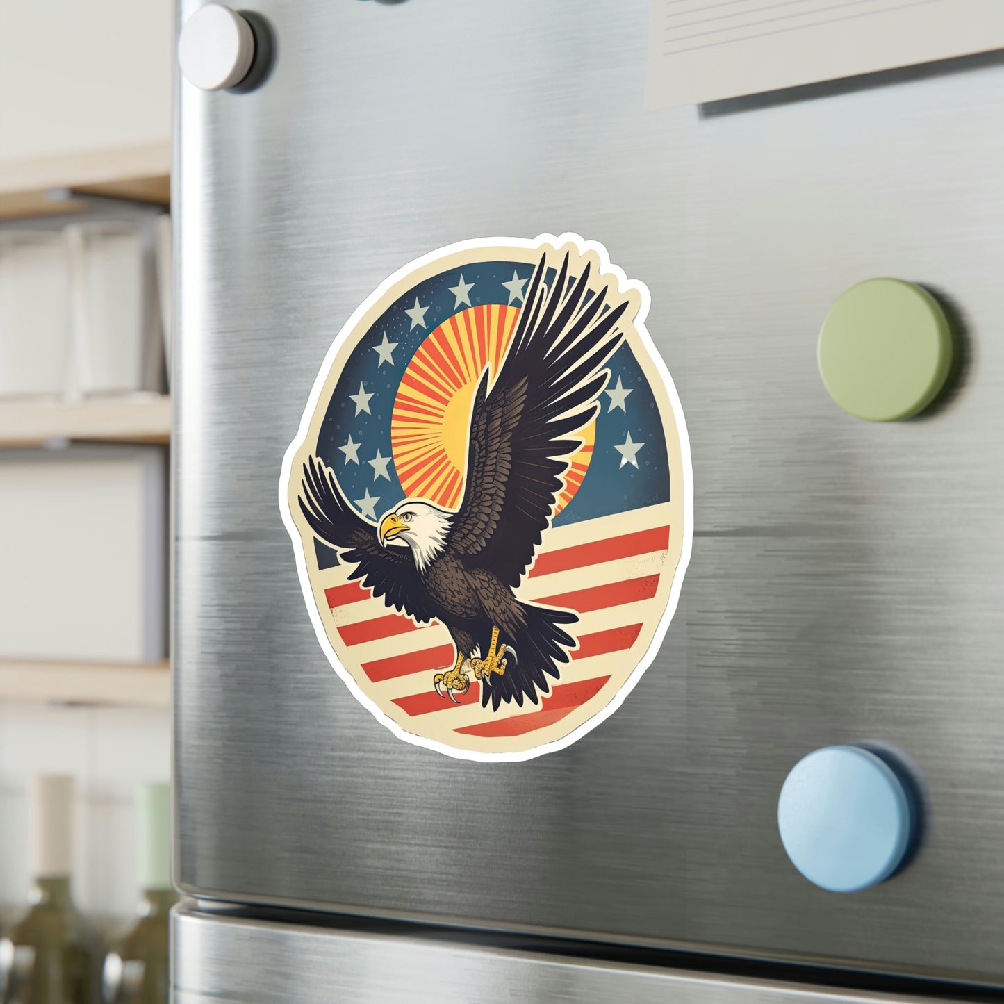 4th of July Sticker: Patriotic American Flag with Majestic Bald Eagle Kiss-Cut Vinyl Decal