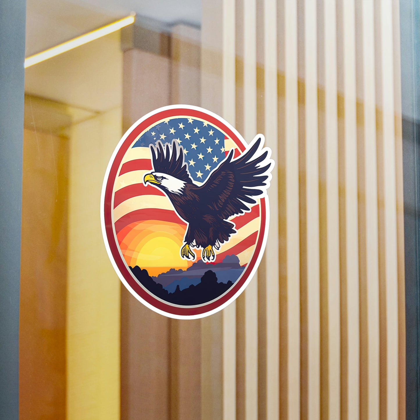 4th of July Sticker: Patriotic American Flag with Majestic Bald Eagle Kiss-Cut Vinyl Decal