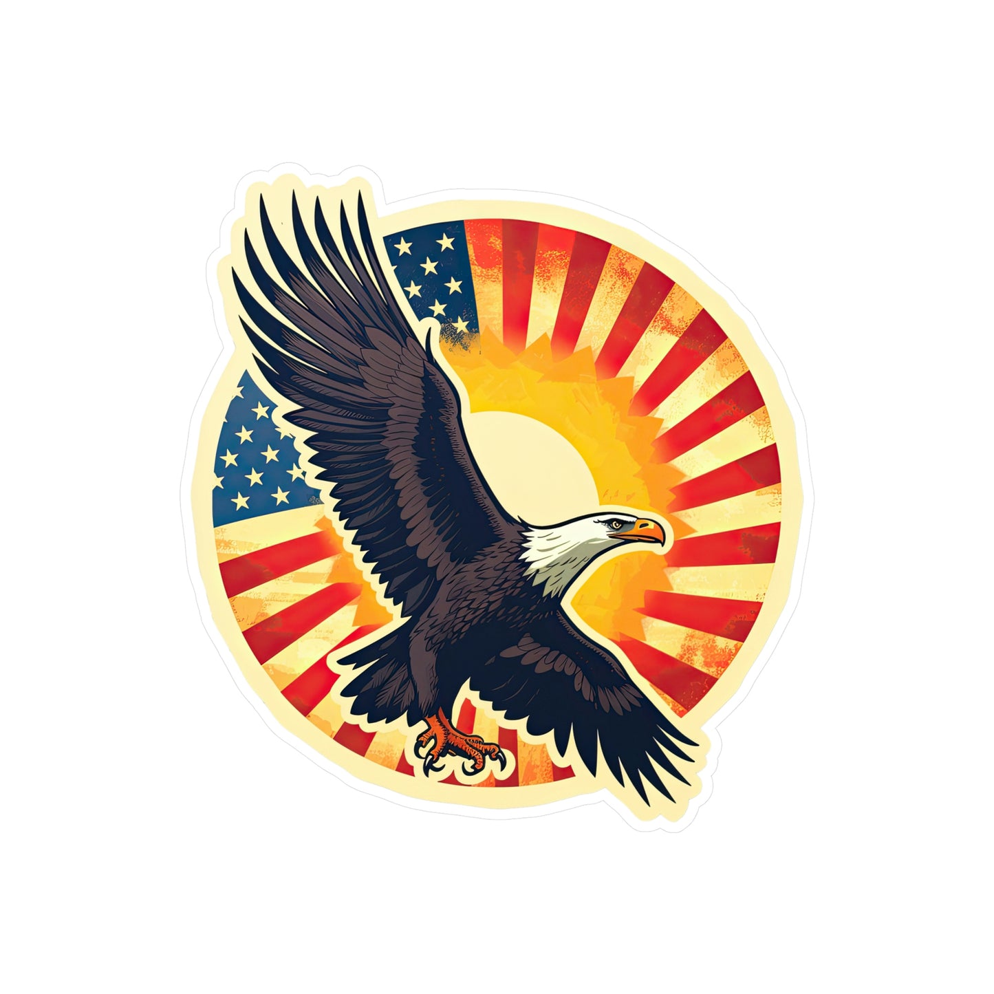 4th of July Sticker: Patriotic American Flag with Majestic Bald Eagle Kiss-Cut Vinyl Decal