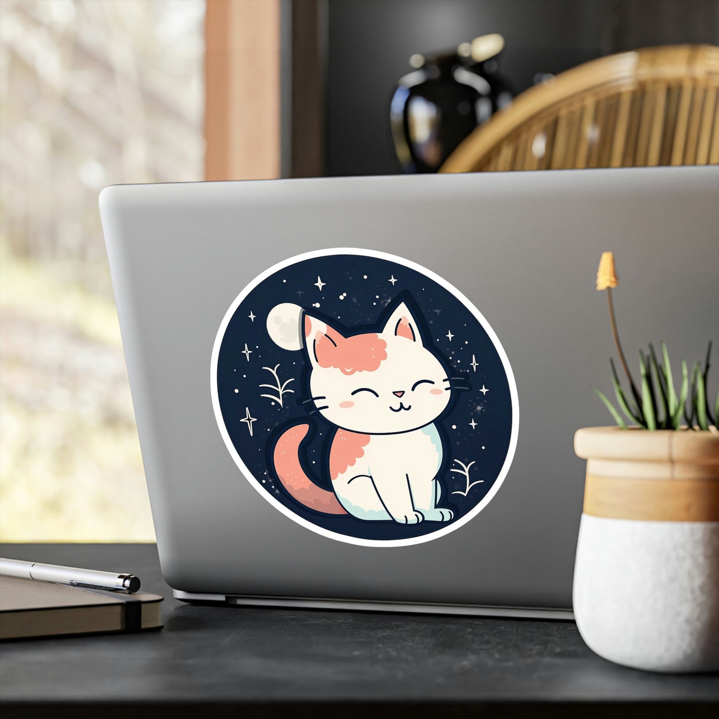 Adorable Cat on Moon Sticker: Boost Your Space with Purr-fect Lunar Cuteness - Top Rated & High Quality