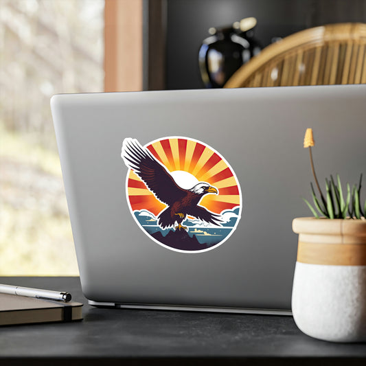 4th of July Sticker: Patriotic American Flag with Majestic Bald Eagle Kiss-Cut Vinyl Decal
