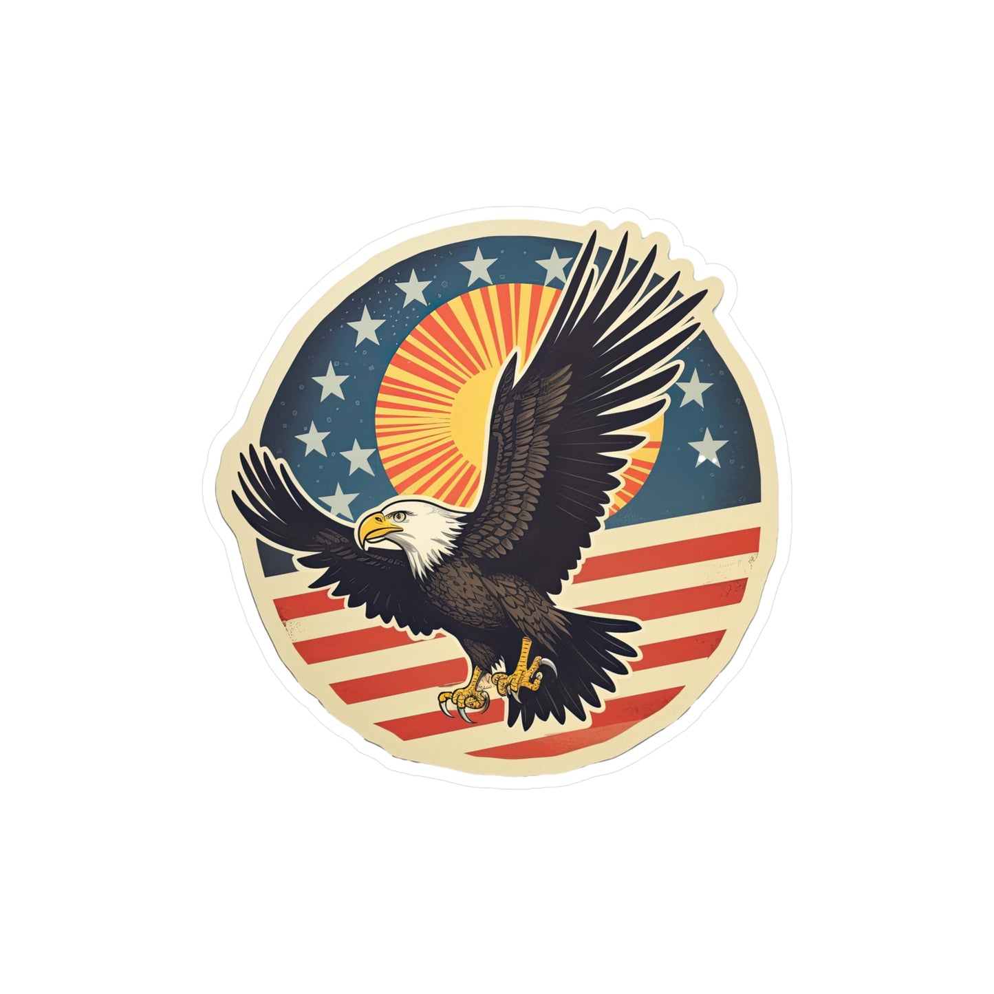 4th of July Sticker: Patriotic American Flag with Majestic Bald Eagle Kiss-Cut Vinyl Decal