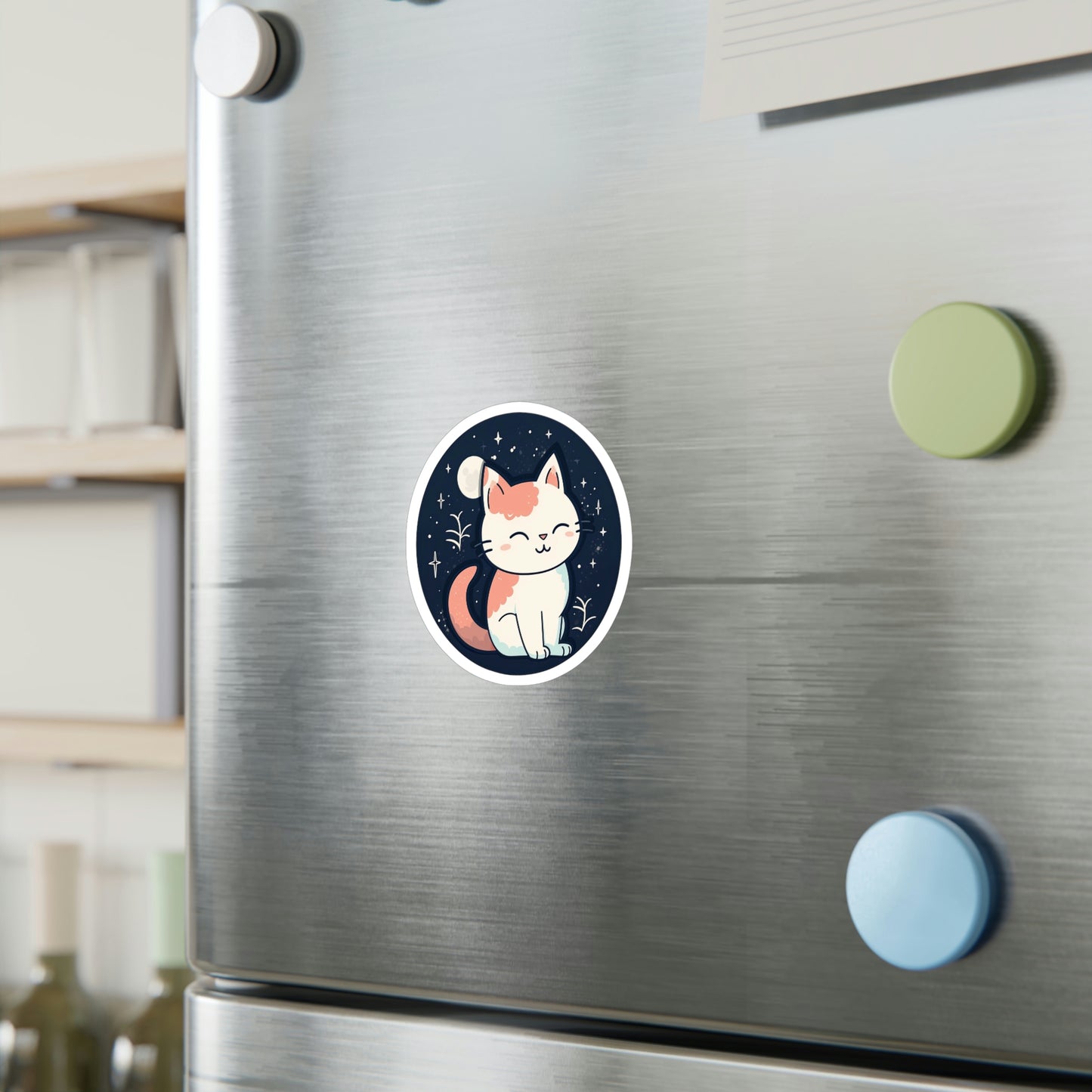 Adorable Cat on Moon Sticker: Boost Your Space with Purr-fect Lunar Cuteness - Top Rated & High Quality