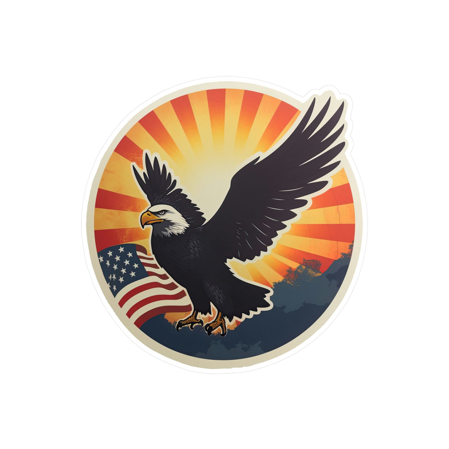 4th of July Sticker: Patriotic American Flag with Majestic Bald Eagle Kiss-Cut Vinyl Decal