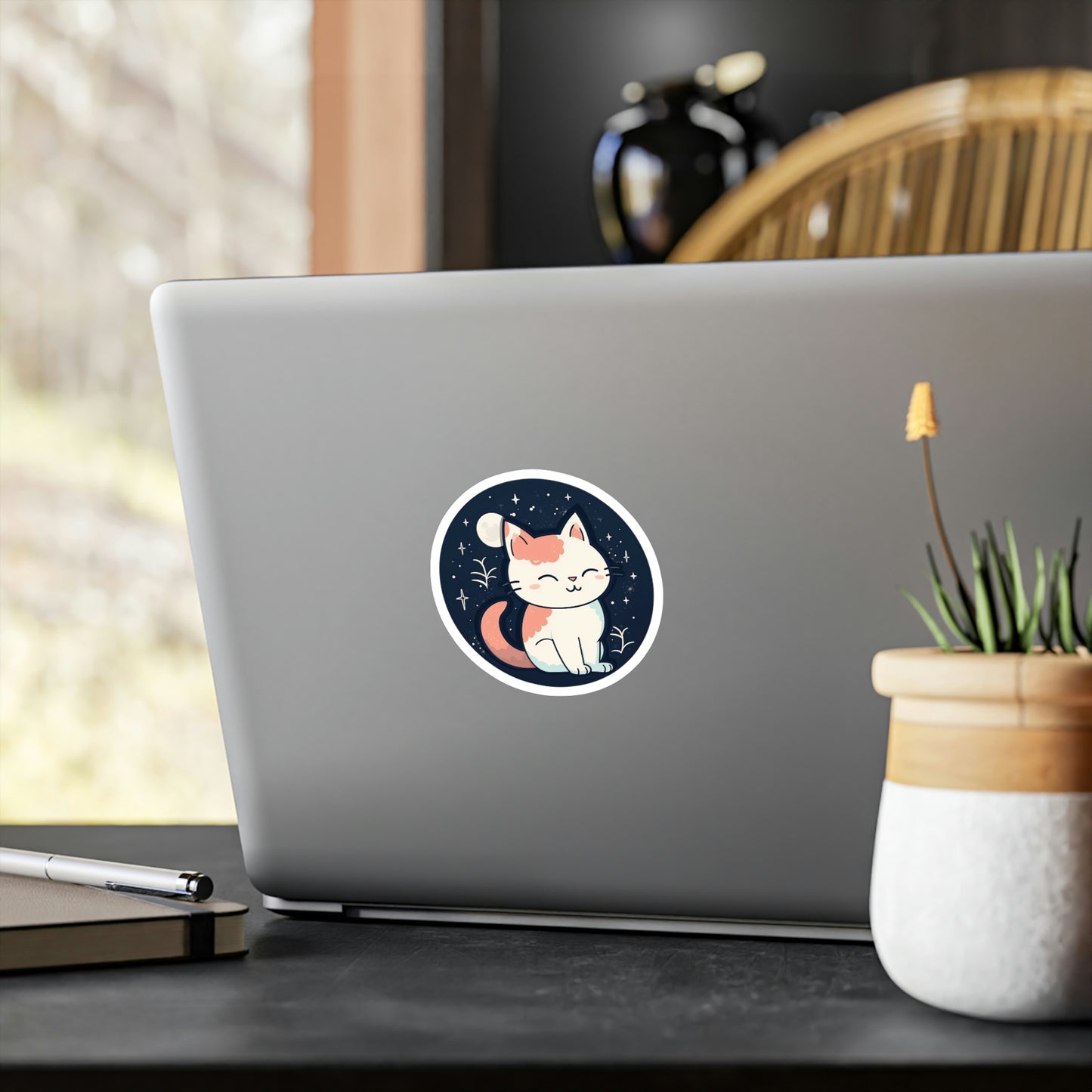 Adorable Cat on Moon Sticker: Boost Your Space with Purr-fect Lunar Cuteness - Top Rated & High Quality