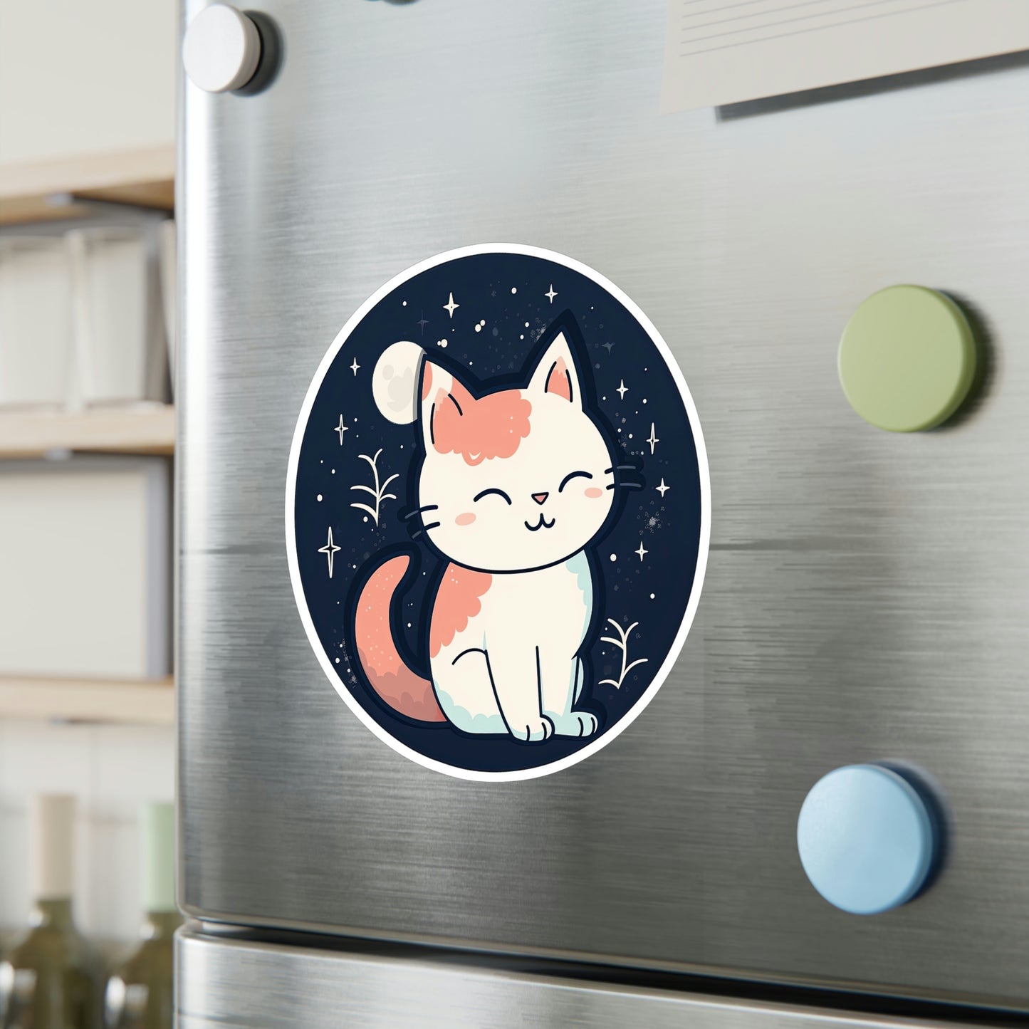 Adorable Cat on Moon Sticker: Boost Your Space with Purr-fect Lunar Cuteness - Top Rated & High Quality